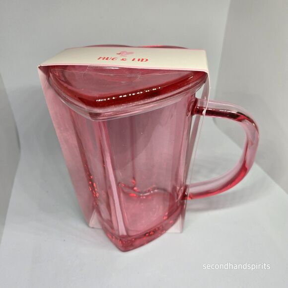 Target Bullseye Playground Valentines Glass Heart Shaped Mug With Lid Clear Red - Picture 1 of 14